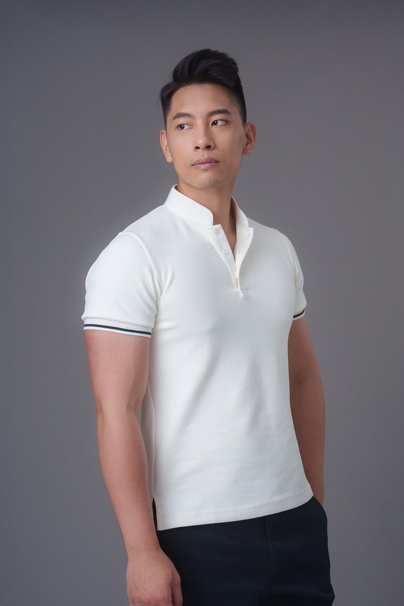 Short Sleeves Tang Polo Shirt (Cream) - Men's T-Shirts & Tops - Cotton & Hemp White