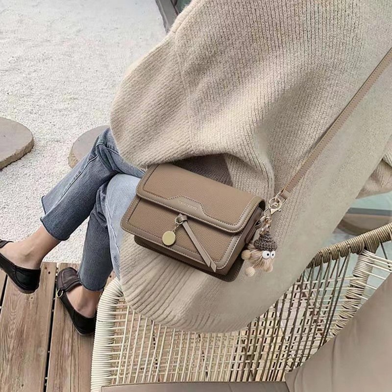 Crossbody Bag Handbag Genuine Leather Shoulder Bag Small Square Bag Birthday Gift Exchange Gift - Handbags & Totes - Genuine Leather Khaki