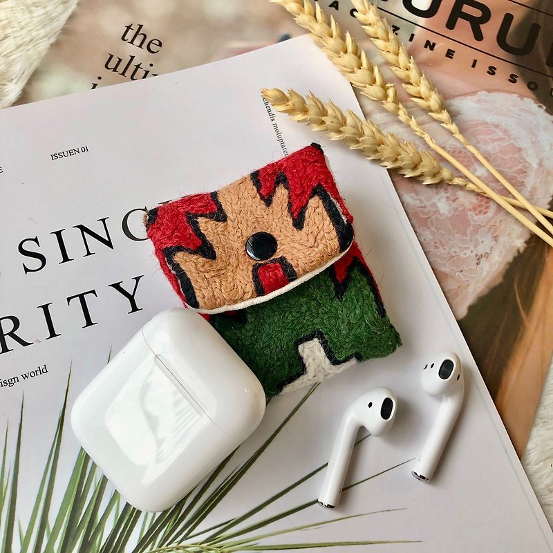 羊毛手工刺繡 AirPods 耳機套－聖誕軟糖 - 耳機保護套/殼 - 羊毛 紅色