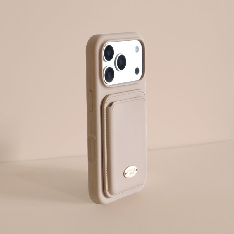 Seoul Exclusive (Magnetic Case + Card Holder) for iPhone 17/16/15: Little French Vanilla Milk Tea Phone Case - เคส/ซองมือถือ - พลาสติก สีกากี