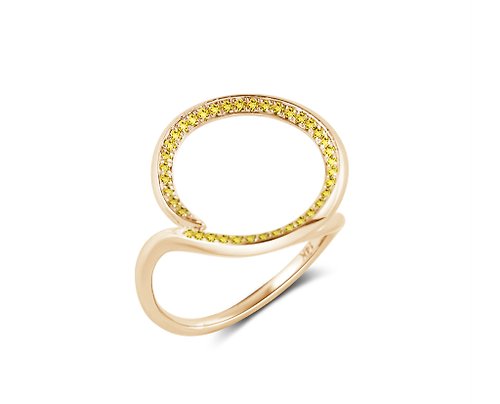 Majade Jewelry Design 黃色藍寶石圓環結婚戒指 14k黃金另類光環婚戒 獨特業力訂婚指環