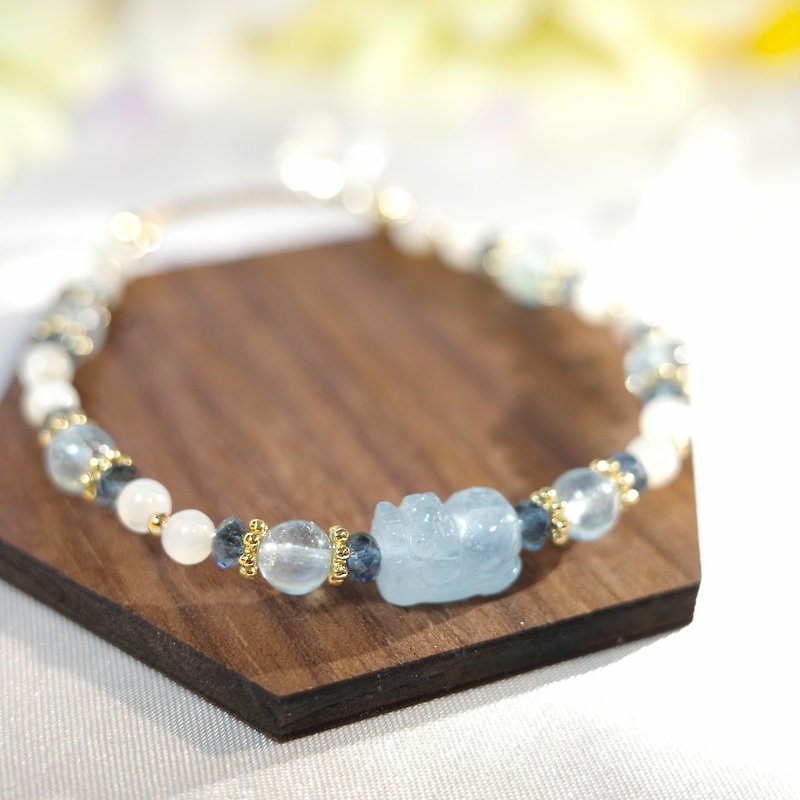 [Spray] Crystal bracelet designed to relieve stress and attract wealth. Pixiu aquamarine jewelry can be customized. - Bracelets - Semi-Precious Stones Blue