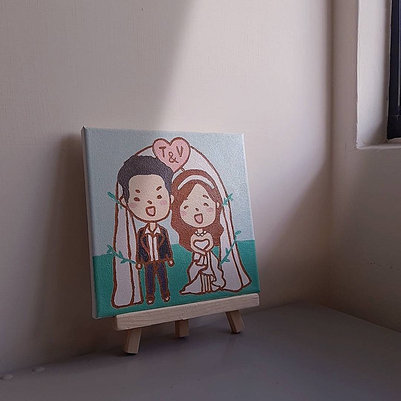 [Customized gifts] We are getting married Q version digital oil painting wedding small things wedding painting layout - Customized Portraits - Cotton & Hemp Multicolor