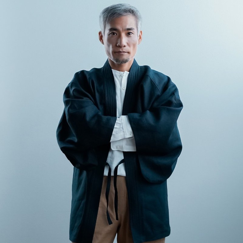 wafu【リネン羽織】日本文化を体験 袖の下を通す羽織 / ブルー・ドゥ・シーヌ h037h-bdc2 - 女大衣/外套 - 棉．麻 藍色