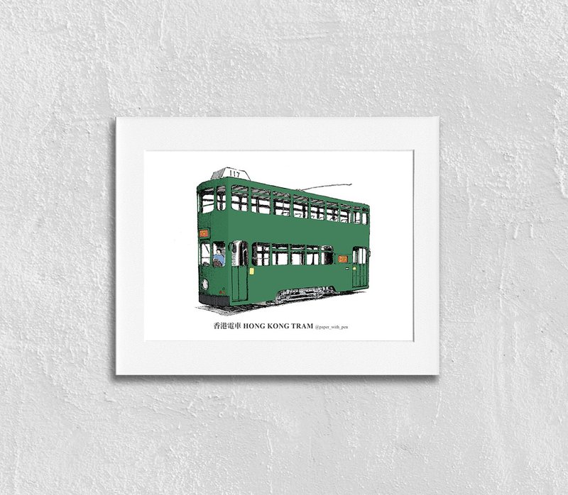 A5 香港手繪雙層彩色電車掛畫 - 海報/掛畫/掛布 - 紙 