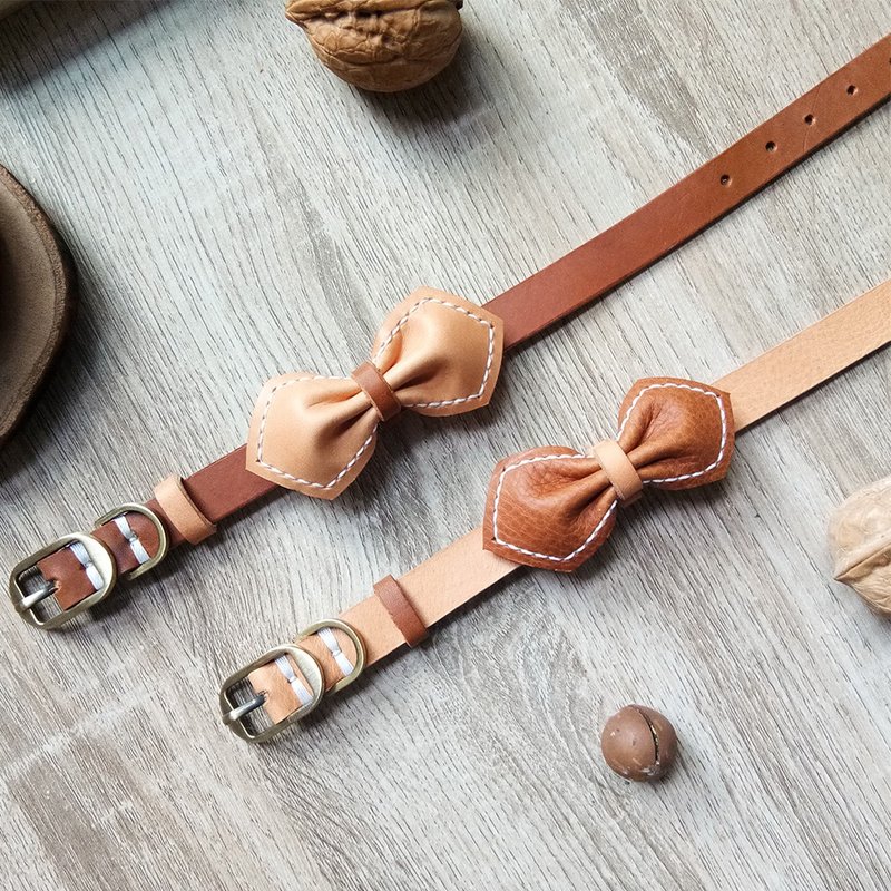 Leather Collar Tan colorM size for medium size cat or small dog (neck 22-27 cms) - 項圈/牽繩 - 真皮 咖啡色