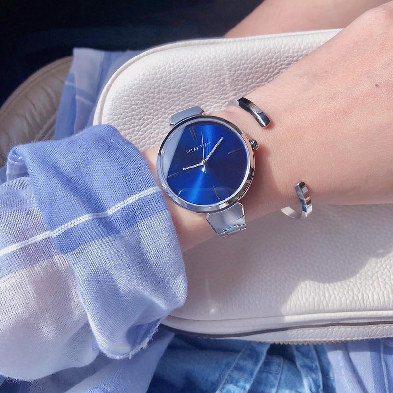 RELAX TIME Shine Series (RT-68-2) Silver x Blue Gift Bracelet - นาฬิกาผู้หญิง - สแตนเลส สีน้ำเงิน