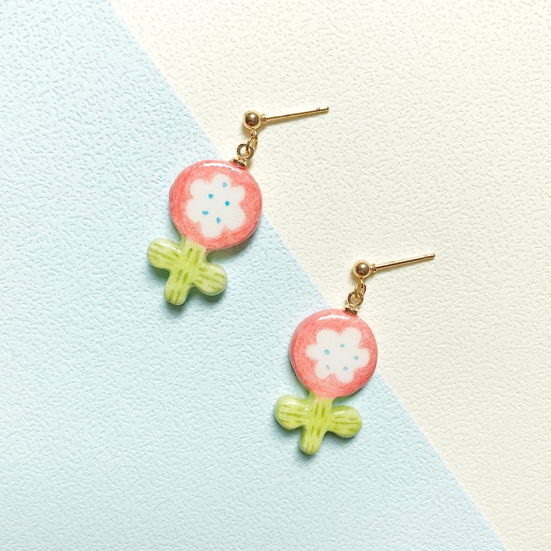 Forest Flower Series-Hand-made/Hand-painted earrings - ต่างหู - วัสดุอื่นๆ หลากหลายสี