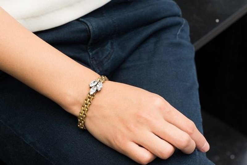 Handmade jewelry design imitation bracelet vintage marquise zircon brass bracelets - Bracelets - Gemstone Brown