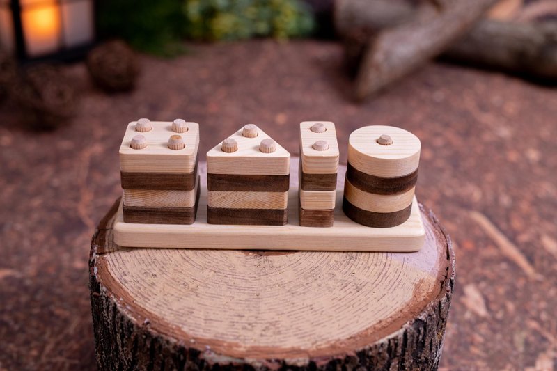 Wooden Geometric Shapes 33N, Kids Birthday Gift, Montessori Toy - 寶寶/兒童玩具/玩偶 - 木頭 咖啡色