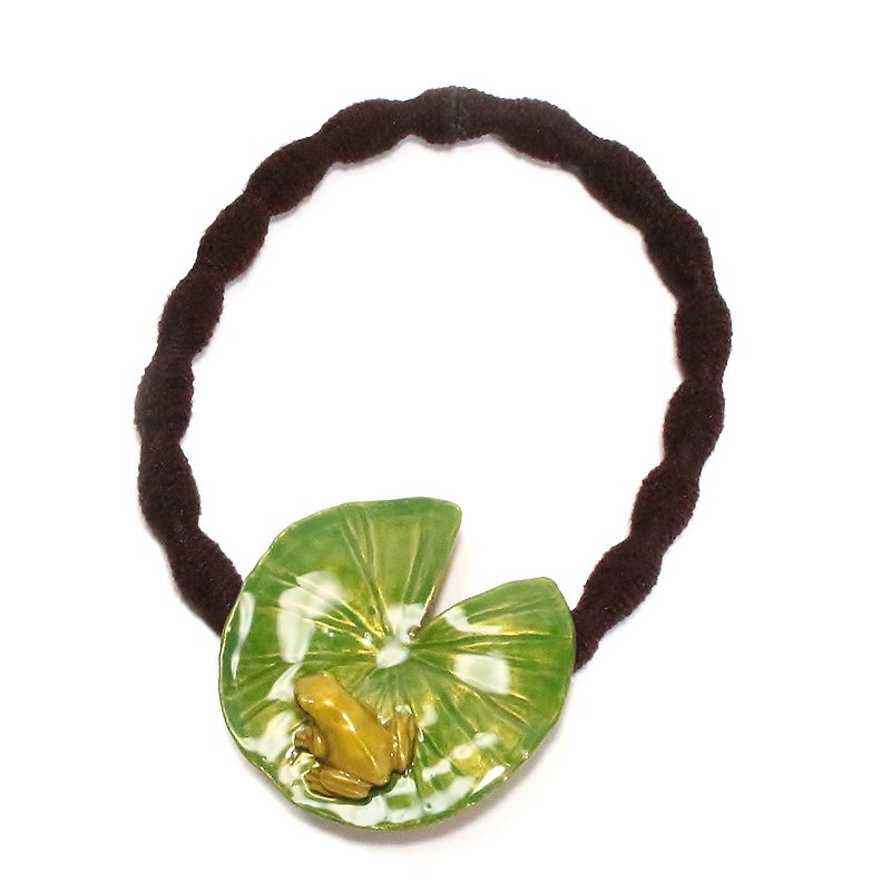 Lotus leaf & Frog hair elasti / Water lily and frog hair rubber HG009 - Hair Accessories - Other Metals Green