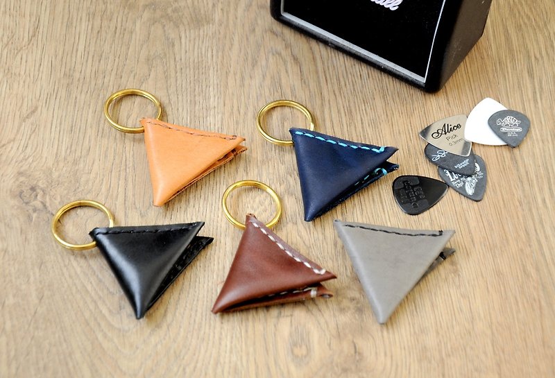 Guiter pick holder  Hand stitched leathers  (free lettering) - Keychains - Genuine Leather Orange