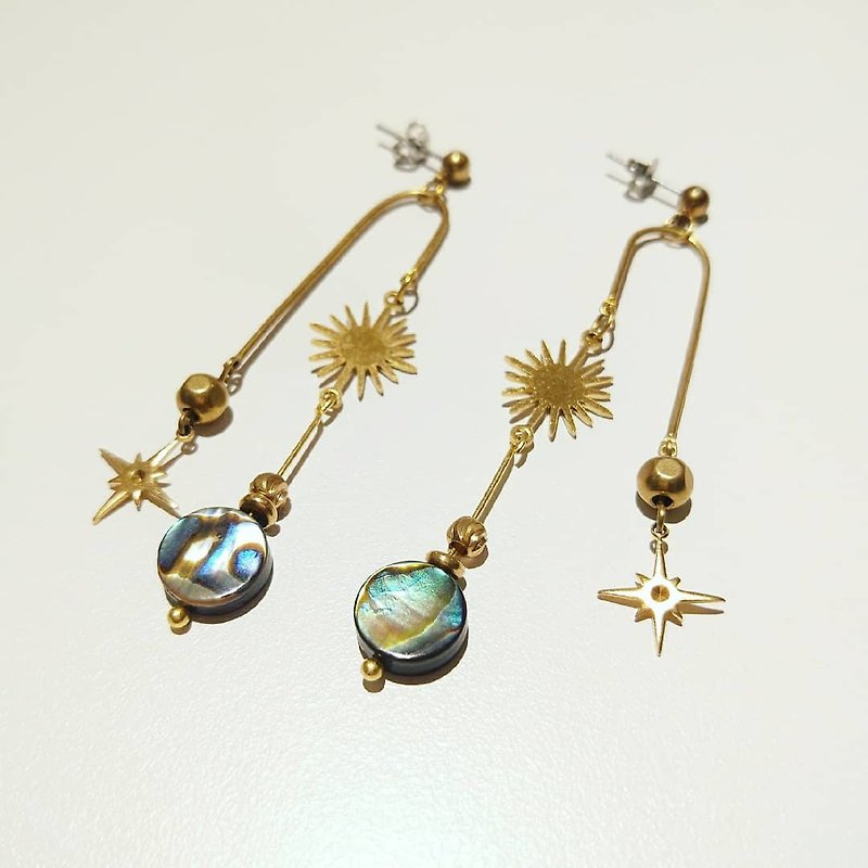 Custom Order - Moon Star Sun Earrings & Generous Thousand Bird Resin Earrings - Earrings & Clip-ons - Other Materials Gold