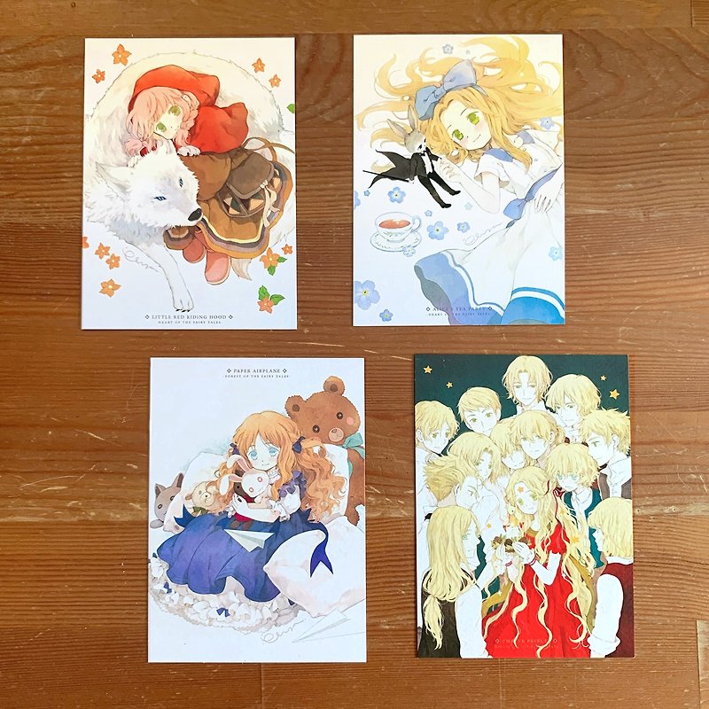 Hong Kong illustrator Chiya’s fairy tale picture book series postcards in four styles - Cards & Postcards - Paper White