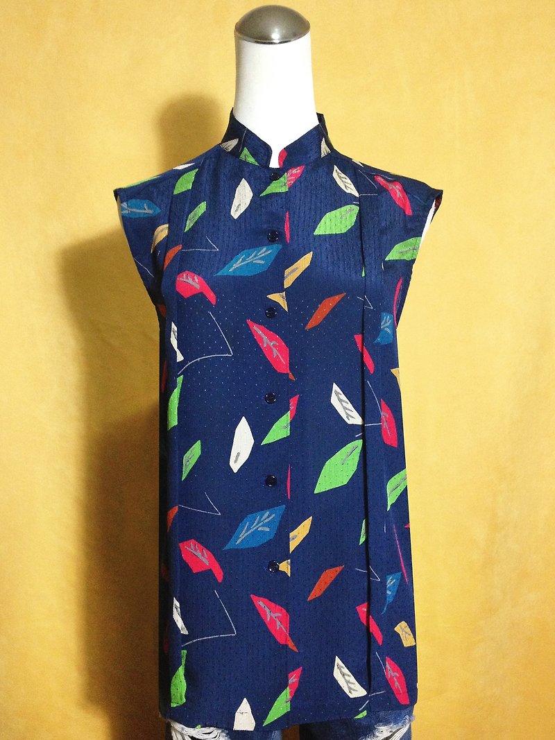 Ping pong ancient [ancient shirt / leaf weave no sleeveless shirt] brought back abroad VINTAGE - Women's Shirts - Polyester Blue