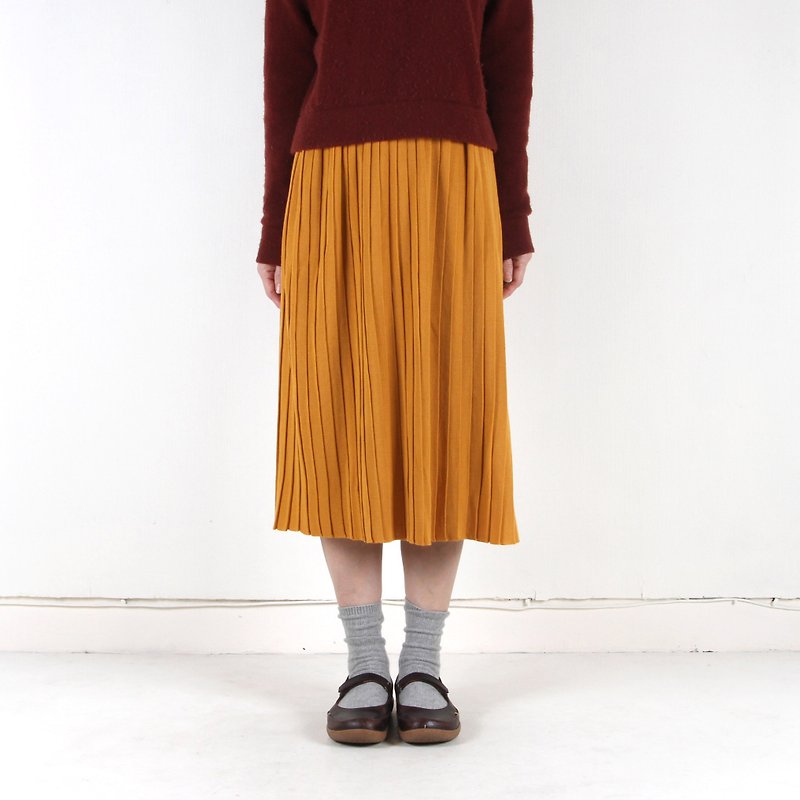 [Vintage] eggplant orange wool knit vintage pleated skirt - กระโปรง - ขนแกะ สีส้ม