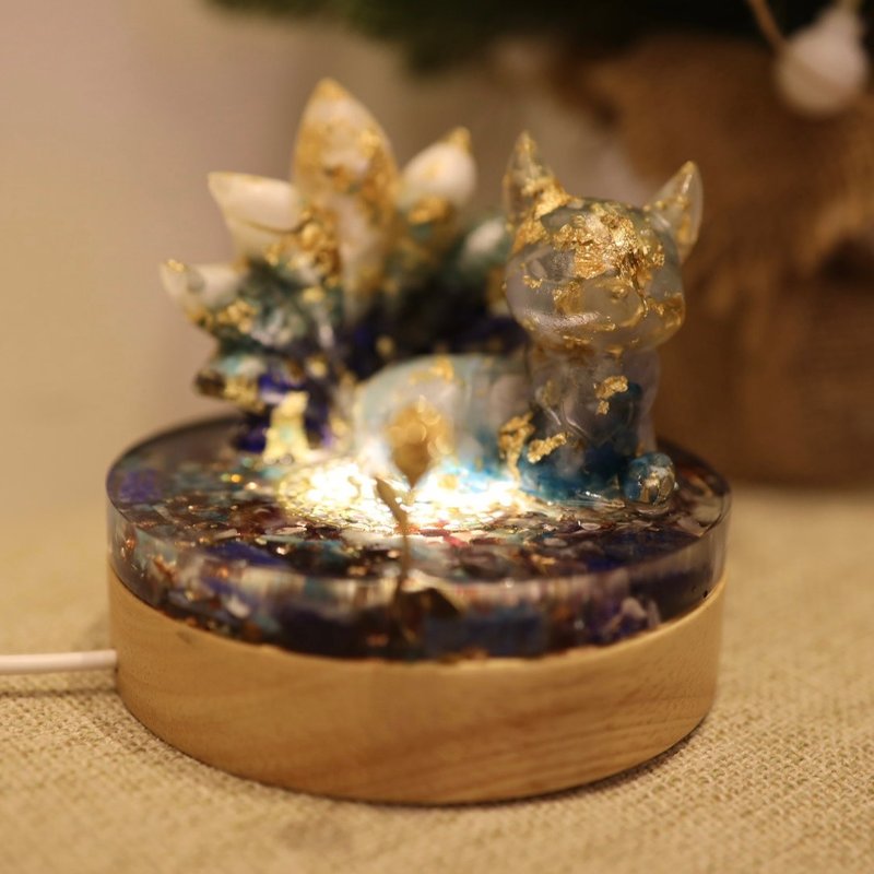 [Fast Shipping] Gradient Blue Nine-tailed Fox Little Prince Rose Disc Mobile Phone Holder Night Light Purple Water - โคมไฟ - คริสตัล สีน้ำเงิน