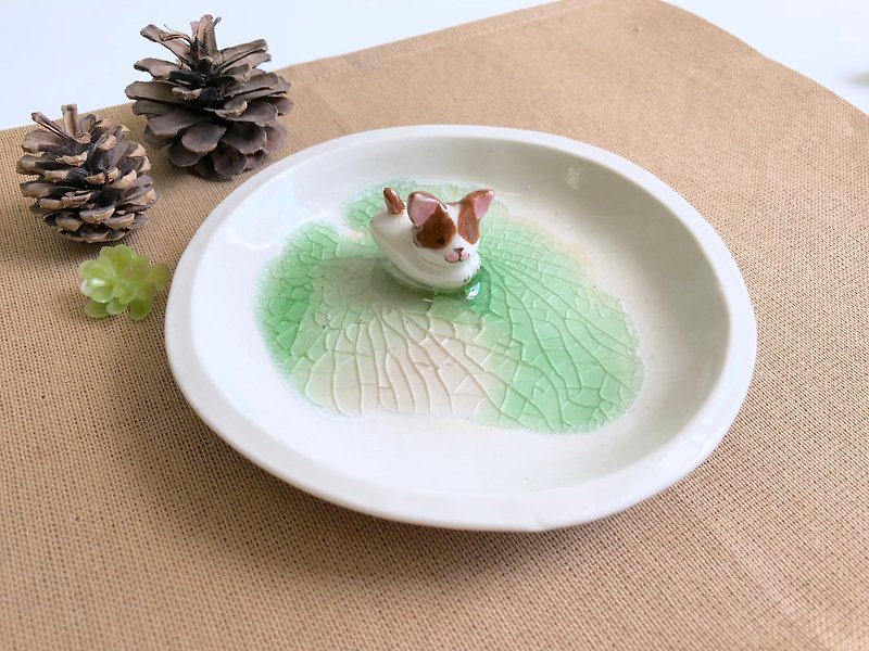 Little Chihuahua -Handmake Ceramic and glass Jewellery plate - Other - Pottery Green