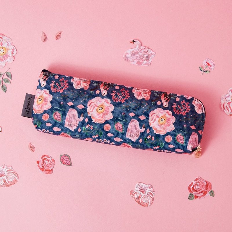 7321Design-Natalie Europe and the United States graffiti leather zipper pencil case - romantic flower lake, 73D87158 - Pencil Cases - Genuine Leather Blue