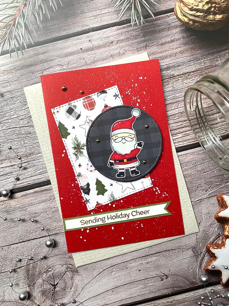 Santa Claus Christmas card_ holiday cheer - การ์ด/โปสการ์ด - กระดาษ สีแดง