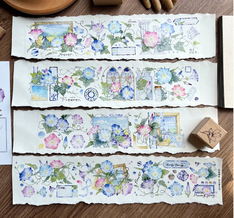 彩顏纏枝 - PET和紙膠帶花朵花卉插畫DIY手帳日誌裝飾素材 - 紙膠帶/和紙/PET - 紙 多色