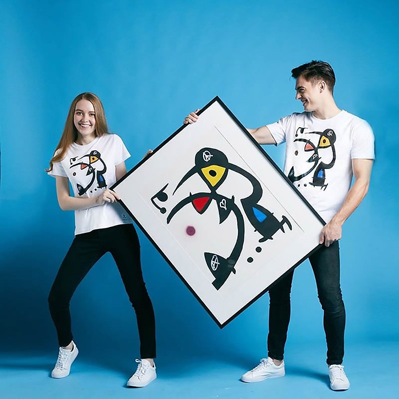 British Fashion Brand -Baker Street- Joan Miró T-shirt - เสื้อยืดผู้หญิง - ผ้าฝ้าย/ผ้าลินิน ขาว