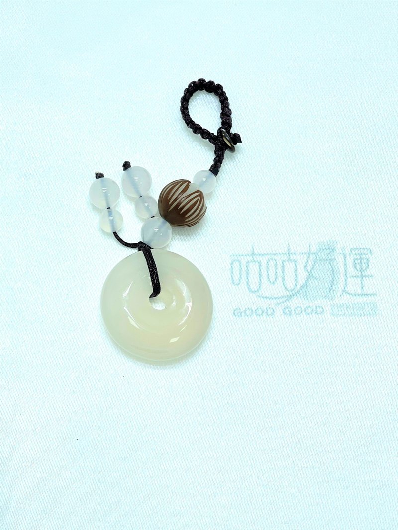 Natural White Jade Key Ring with Ping An Buckle Consecrates Light to Avoid Evil, Dispel Evil, Good Luck, Gathering - ที่ห้อยกุญแจ - หยก 