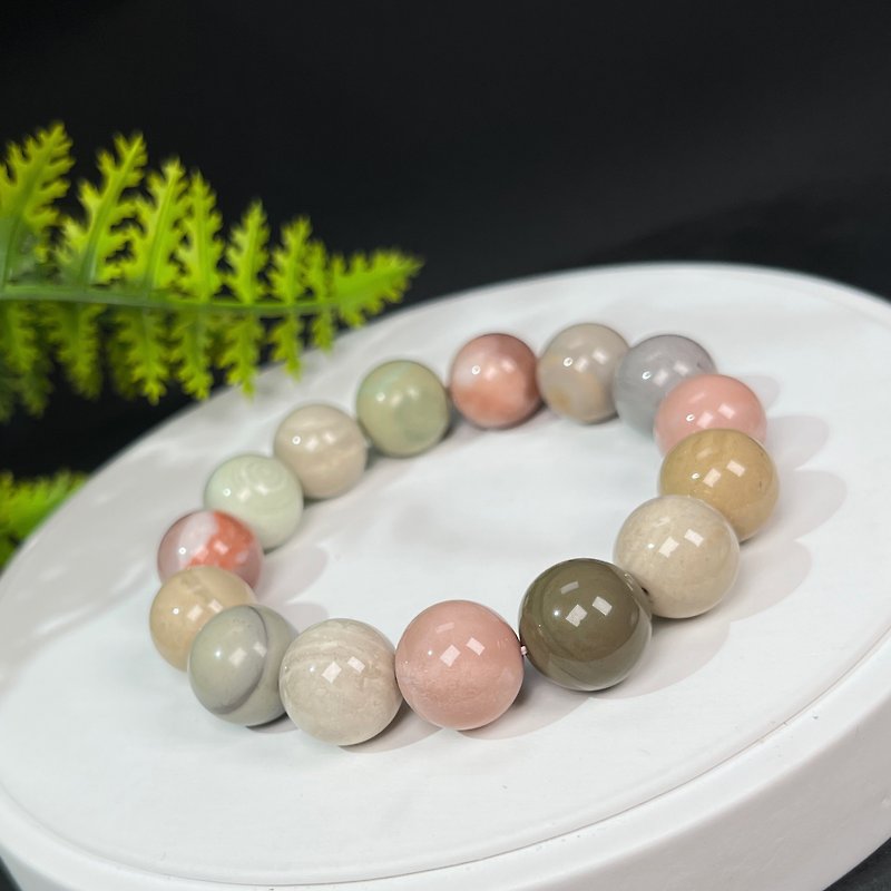 Large-grained high-porcelain Alxa agate hand chasing sky eye colorful Gobi stone colored jade hand chisel delicate and gorgeous - สร้อยข้อมือ - เครื่องประดับพลอย 