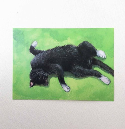 一米工作室 貓咪好眠系列 手繪明信片 黑貓