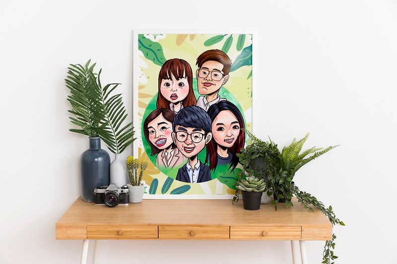You are so ugly (color/5 people). Customized/electric painting/Q version/portrait pet/portrait/like painting - Customized Portraits - Paper Multicolor