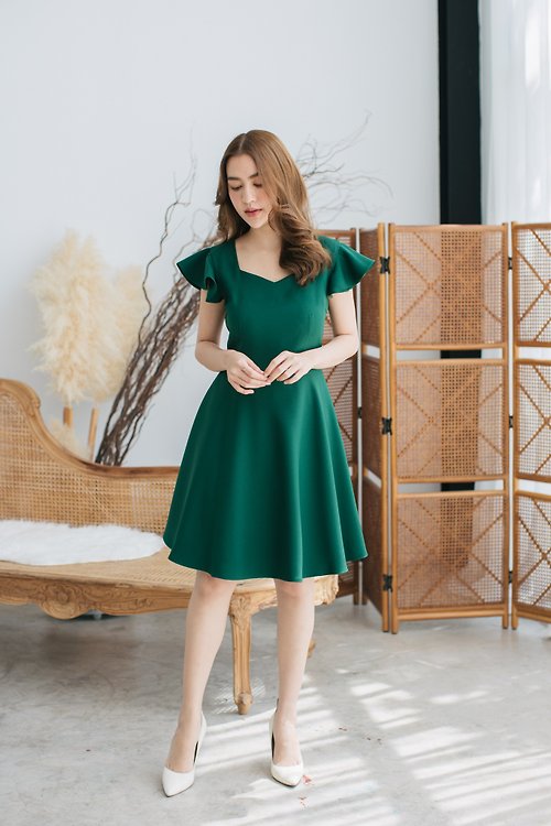 ameliadress Green Evening Dress Ruffle Sleeve Dress Green Dress Green Party Dress Vintage