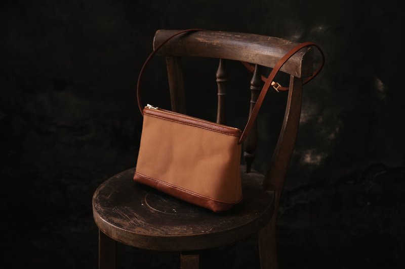 [New Series] Shoulder bag with zipper and customized lettering - Messenger Bags & Sling Bags - Genuine Leather Orange
