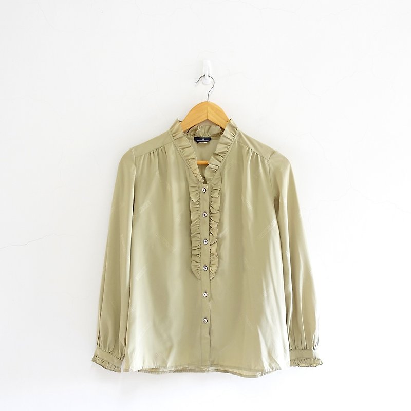 │Slowly│草绿-古着上衣│vintage. Retro. Literature. Made in Japan - Women's Shirts - Polyester Green