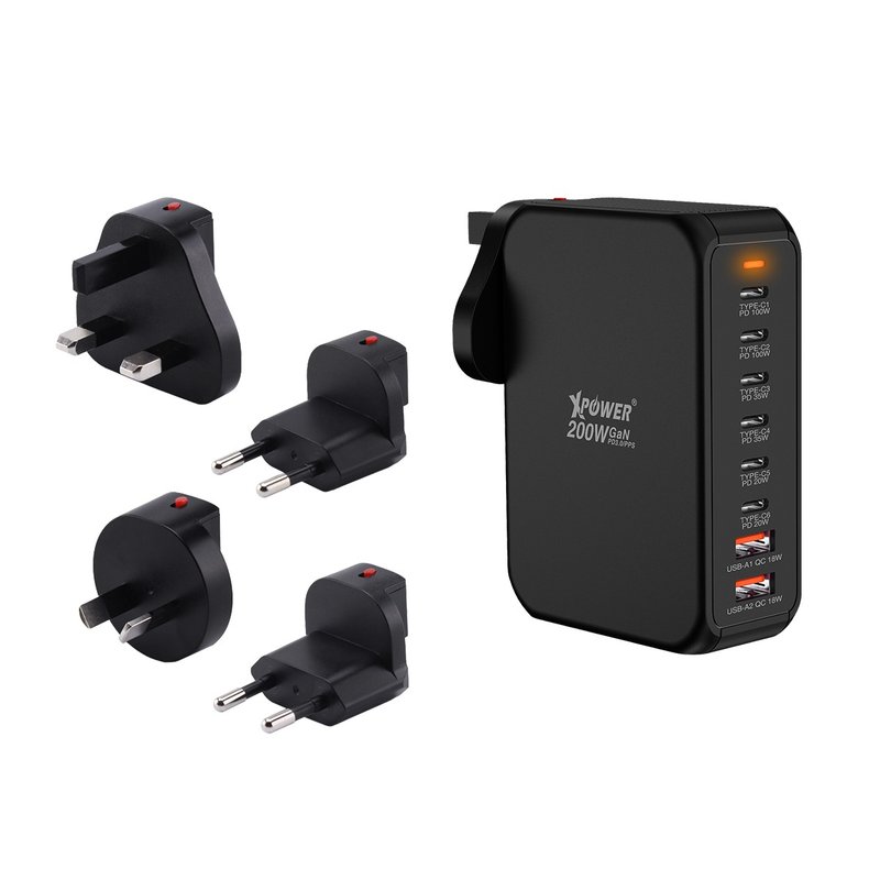 XPower PowerTravel 200W 8輸出 200W PD3.0 GaN 旅行充電器PT200 - 手機配件 - 其他金屬 黑色