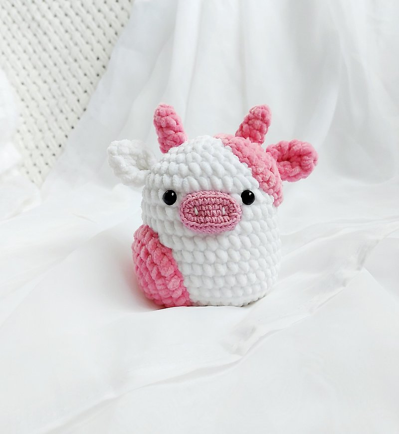 Crochet cow Plush cow Pink cow Crochet plush cow toy Cow toy Cow stuffed animal - 嬰幼兒玩具/毛公仔 - 繡線 粉紅色