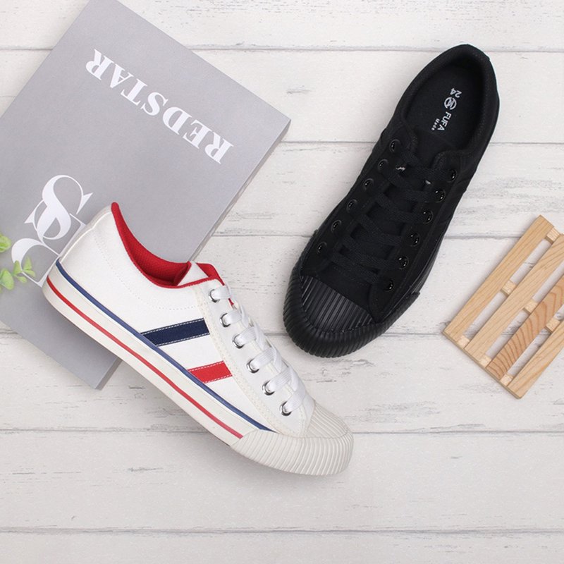 Shell head double line canvas casual shoes 1CM25 - รองเท้าลำลองผู้หญิง - หนังเทียม สีดำ