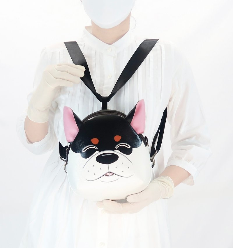 Shiba Inu Mini backpack ,dog crossbody bag, hand painted bag for animal lovers. - 背囊/背包 - 人造皮革 黑色