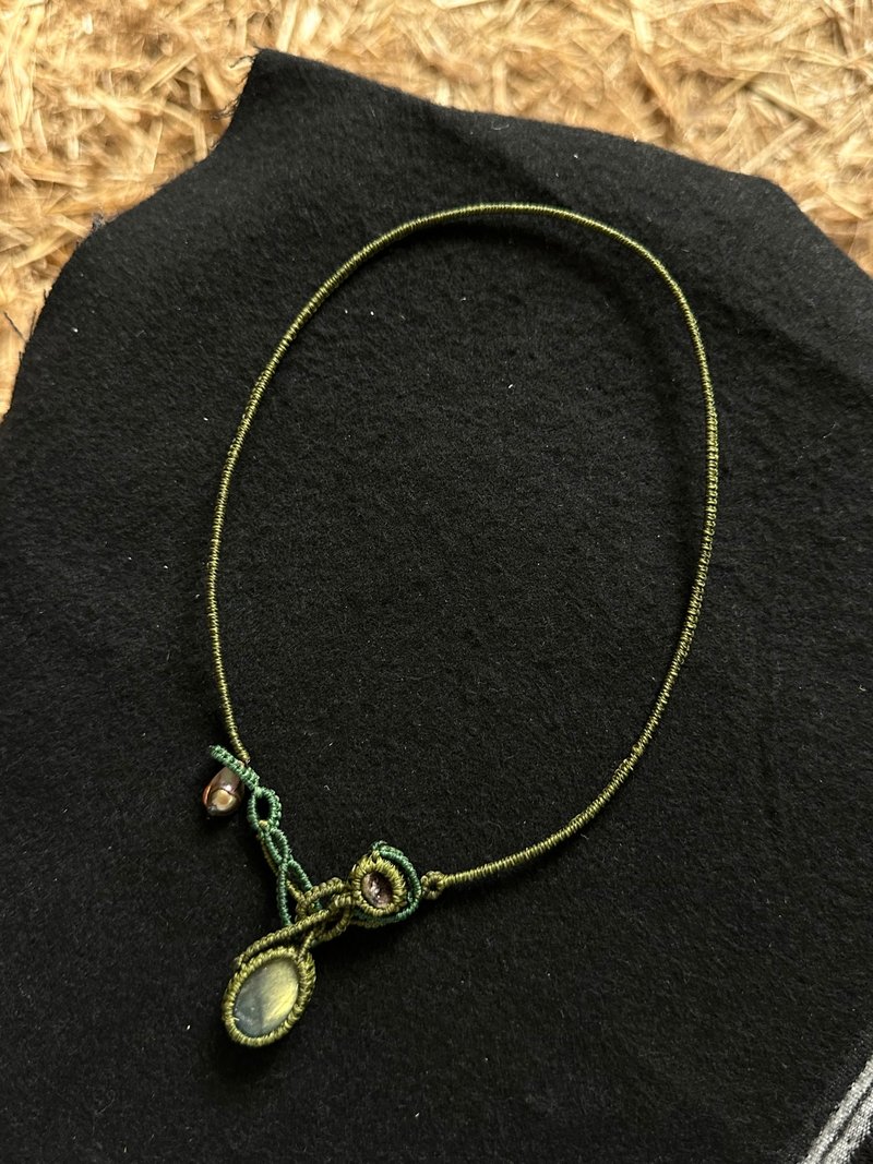 拉長石西瓜碧璽編織蠟線項鍊 - 項鍊 - 半寶石 綠色
