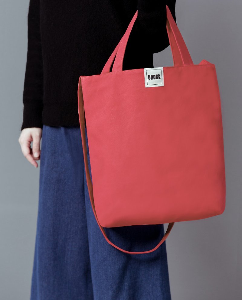 Unprinted plain surface adjustable strap three-way canvas bag / shoulder / portable / cross-body / coral pink - กระเป๋าแมสเซนเจอร์ - วัสดุอื่นๆ สึชมพู