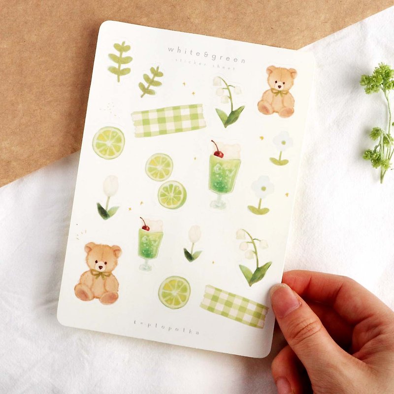 Green and white Bear Sticker sheet - สติกเกอร์ - กระดาษ สีเขียว