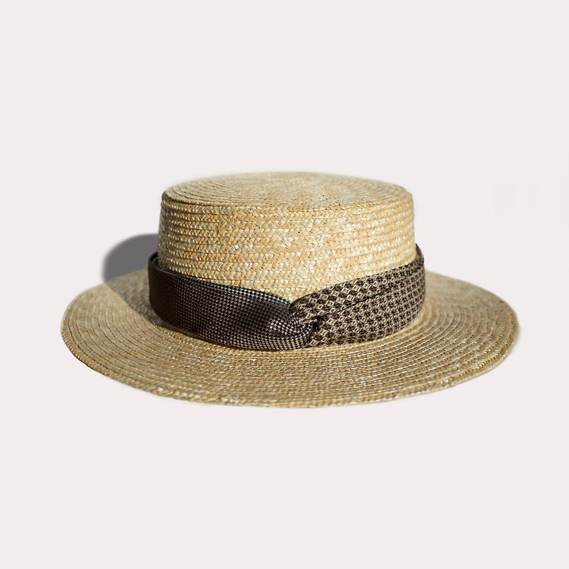 Bad Hair Club Twist Band Straw Boater Hat - Hats & Caps - Other Materials 