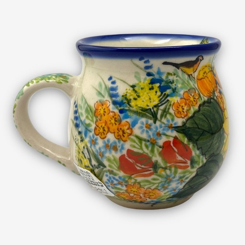 Polish hand-painted pottery-Pangpang Cup 350ML Butterfly Dream Yellow Flower Series Designer Model - แก้วมัค/แก้วกาแฟ - ดินเผา สีเหลือง