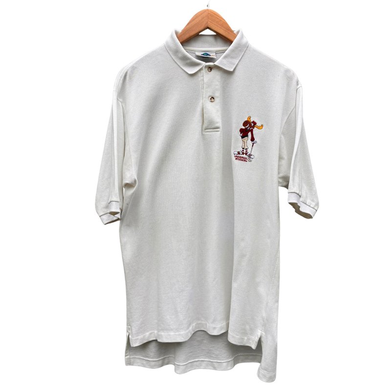 Vintage Universal Studios Moose Skiing Short Sleeve Polo Shirt - 男襯衫/休閒襯衫 - 棉．麻 白色