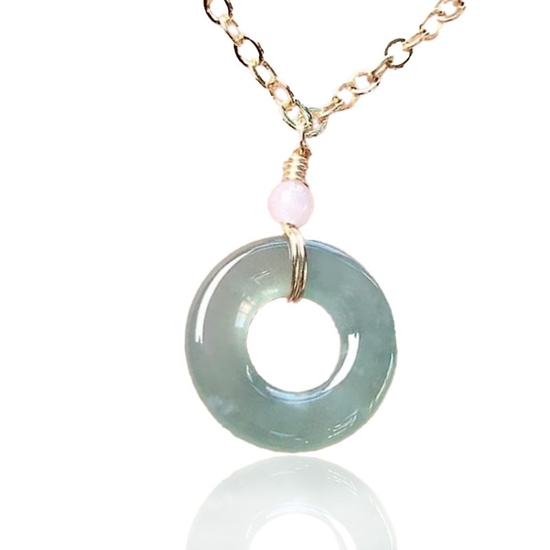 Ice Blue Water Jadeite Peace Ring Necklace 14K Gold Filled | Natural Grade A Jadeite | Gift - Necklaces - Jade Blue