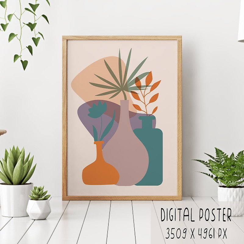 印刷可能な抽象的な花瓶デジタルポスター、自由奔放に生きるデジタルポスター
