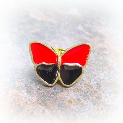Gogodzy Red and black butterfly pin,ukraine butterfly pin,handmade butterfly brooch