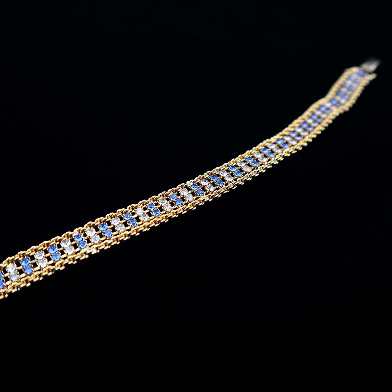 Pumpkin Vintage. Blue rhinestone gold bracelet - Bracelets - Other Metals 
