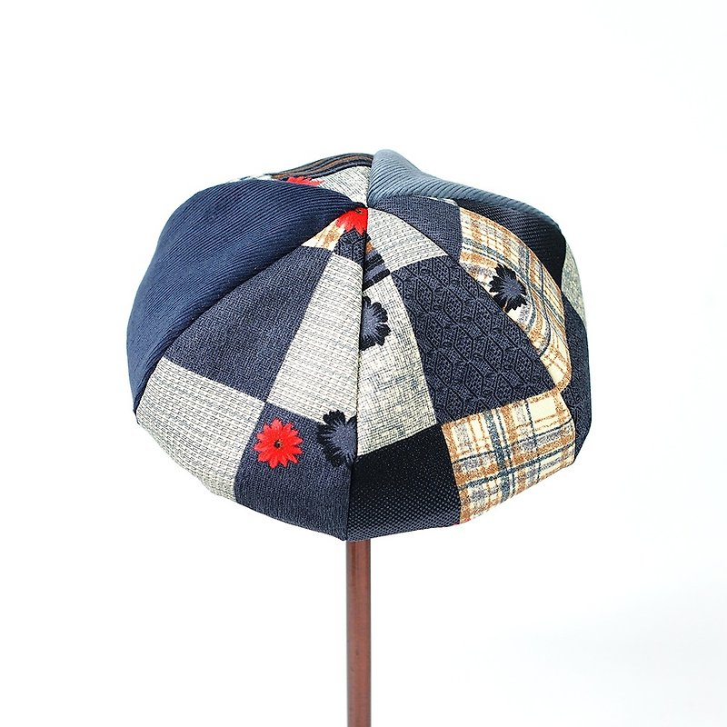 小牛村 手工貝雷帽 貝蕾帽 古著 燈芯絨【和風蔥紗】灰藍 B-112 - 帽子 - 棉．麻 灰色