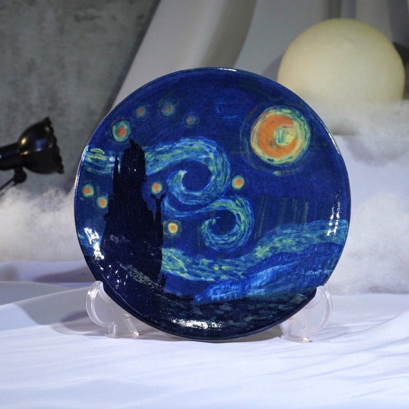 星空手繪陶盤約Ø12.3 cm - 碟子/醬料碟/醬油碟 - 陶 藍色