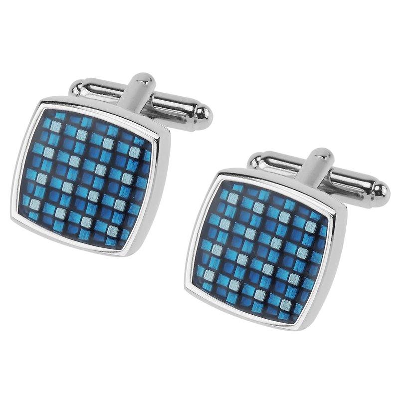 Blue Checker Enamel Cufflinks - Cuff Links - Other Metals Blue